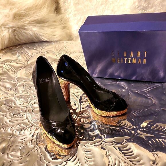 Expump black soft patent by Stuart Weitzman,  sz.7 med. - Picture 1 of 8